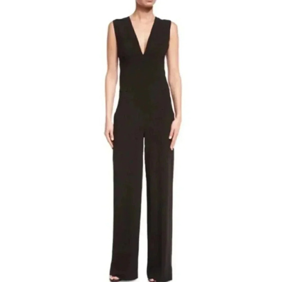 Halston Heritage black V-neck jumpsuit open back sleeveless size 10 D9 - Picture 1 of 10